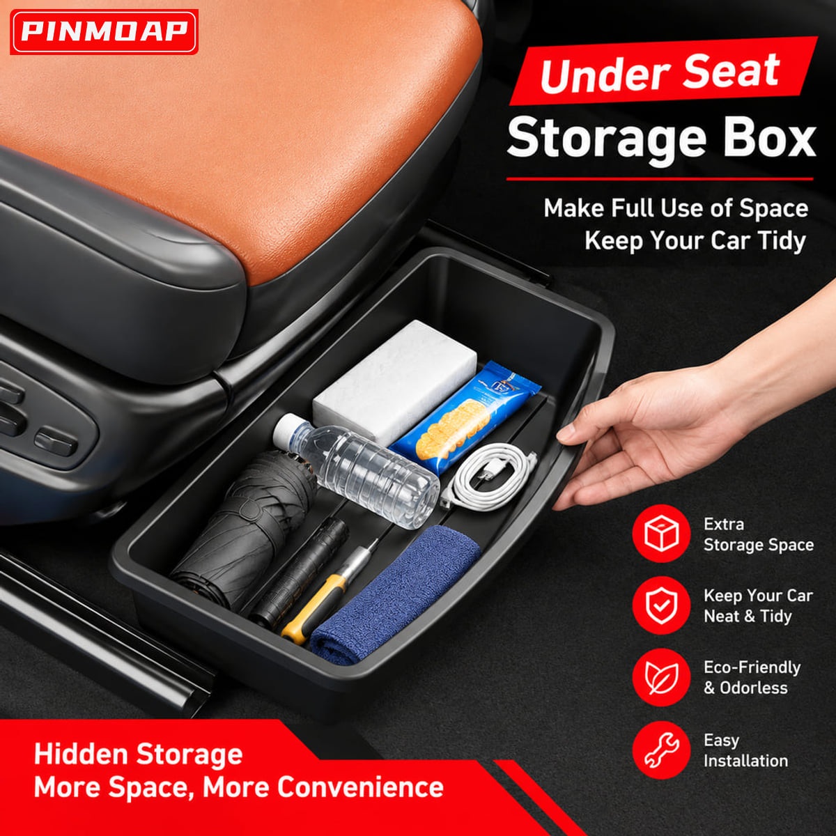 Car Cable Organizer - PINMOAP: bandeja organizadora de plástico negra